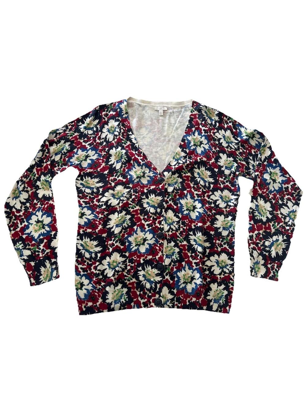 Talbots Cardigan Women's M Blue Red Floral  Button Front Sweater Cottagecore